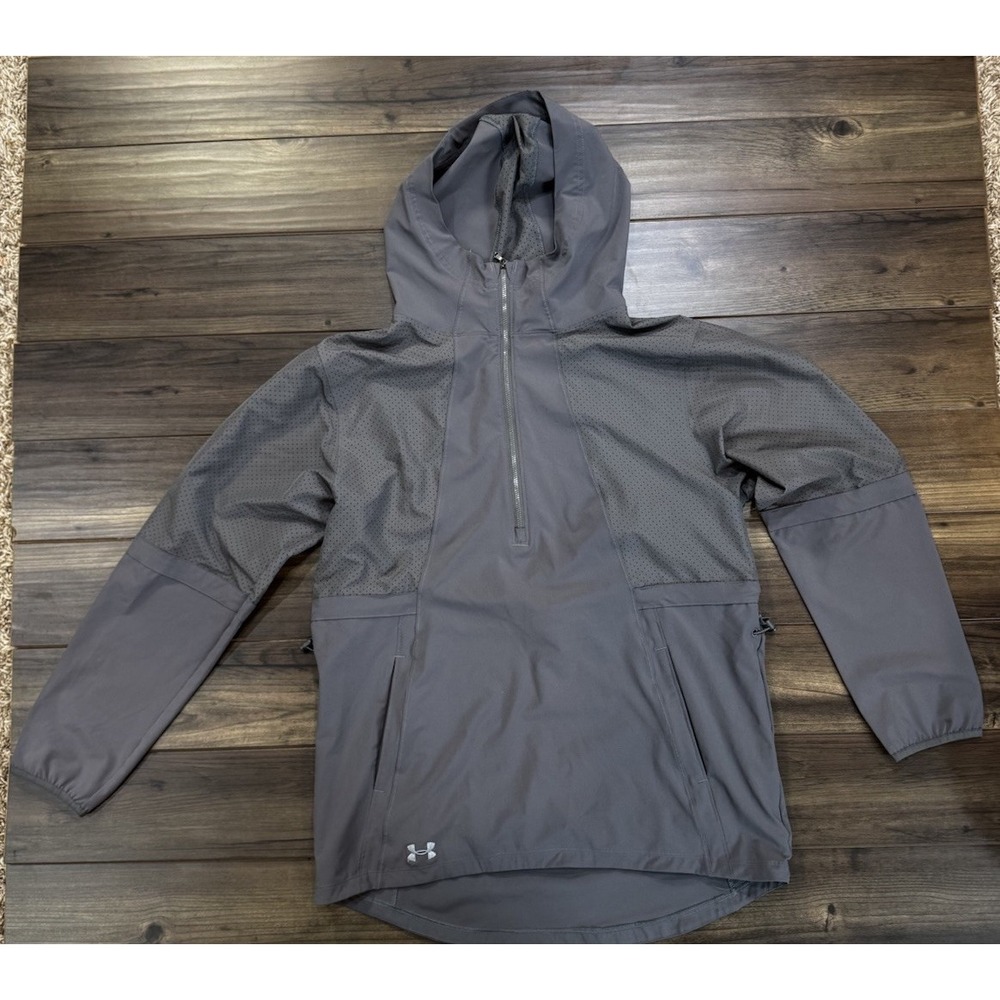 Under Armour Womens Medium Light Wt 1/2 Zip Jacket Gray Vented Kangaroo Pocket